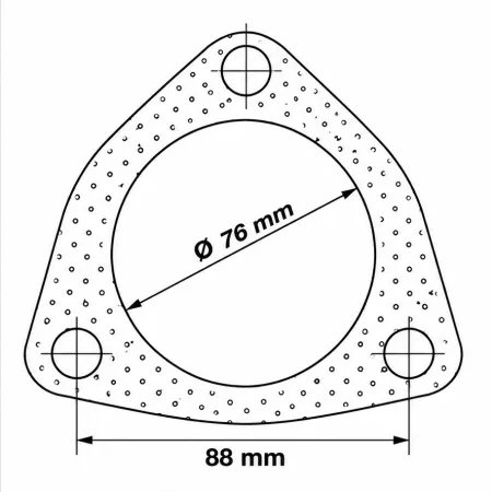 Joint d'échappement à 3 trous, ø 76 mm, écartement des trous (mesuré au centre) : 88 mm