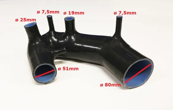 Tuyau d'aspiration silicone pour Audi A4, A6 B5 B6 Passat 1.8T 150PS-193PS noir ø 51mm entrée turbo ø 80mm entrée LMM