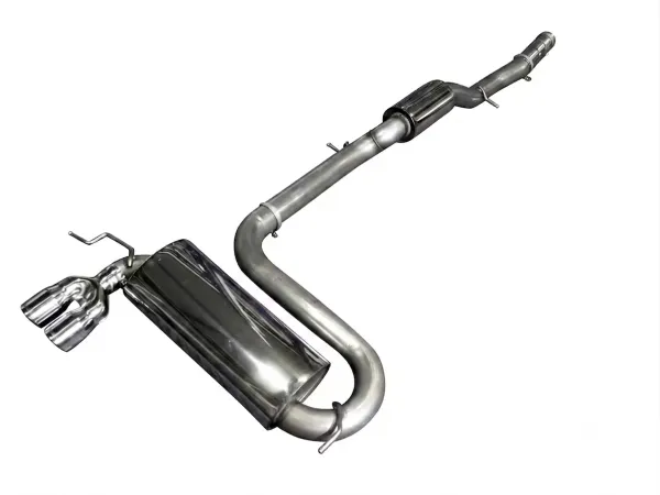 Échappement sport inox argenté brillant 76 mm pour Audi S3 8L Quattro, avec tuyaux coudés, silencieux principal et deux sorties rondes polies. Conception continue 3 pouces pour perf. max et sonorité puissante.