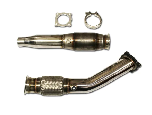 Downpipe pour Golf 4, Audi A3, Seat Leon 1.8T, ø 76 mm, avec catalyseur sport 200 cellules, homologué jusqu’à la norme Euro 4, flexible Interlock – acier inoxydable 55 mm