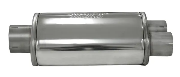 Silencieux universel Simons Splitt ø 76mm ovale 220x140 L 320mm inox 1x 76mm 2x 63,5mm