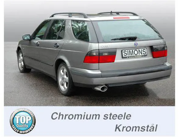Simons Système d'échappement sport en acier chromé 90/120 mm ovale pour SAAB 9-5 Turbo 2.0/2.3 Berline/Break & 9-5 Aero Berline/Break