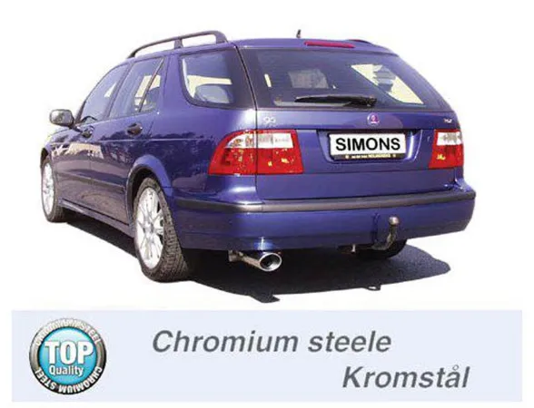 Simons Système d'échappement sport en acier chromé 90/120 mm ovale pour SAAB 9-5 Turbo 2.0/2.3 Berline/Break Pour les modèles sans ouverture dans la jupe arrière