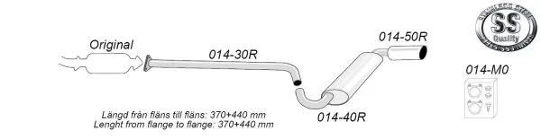 L'image montre un schéma du système d'échappement sport Simons pour Mazda MX-5 (Miata) : tuyaux, silencieux et fixations. Elle indique aussi des détails techniques, comme le diamètre des tubes.