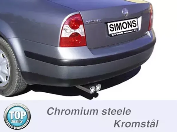 Simons Système d'échappement sport en acier inoxydable 2x80 mm pour VW Passat (B5) 3B berline/Avant/break 1.6/1.8/1.8T/1.9TDI/2.5TDI – Homologation CE