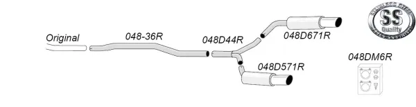 Représentation schématique d'un système d'échappement sport duplex en acier inoxydable Simons pour l'Audi A4 (B8) : Tuyauterie, silencieux final (1x100mm) et matériel de montage. Logo "SS Quality" et numéros d'article visibles. Sans enregistrement.
