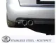 Vue arrière d'une Audi A6 argentée (C5). Le système d'échappement sport en acier inoxydable Simons est visible avec deux embouts (2x80 mm). Un pneu est coupé sur l'image. Le pot d'échappement est brillant et propre.